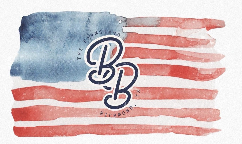 The Busy Bee Farmstand watercolor July Fourth flag logo